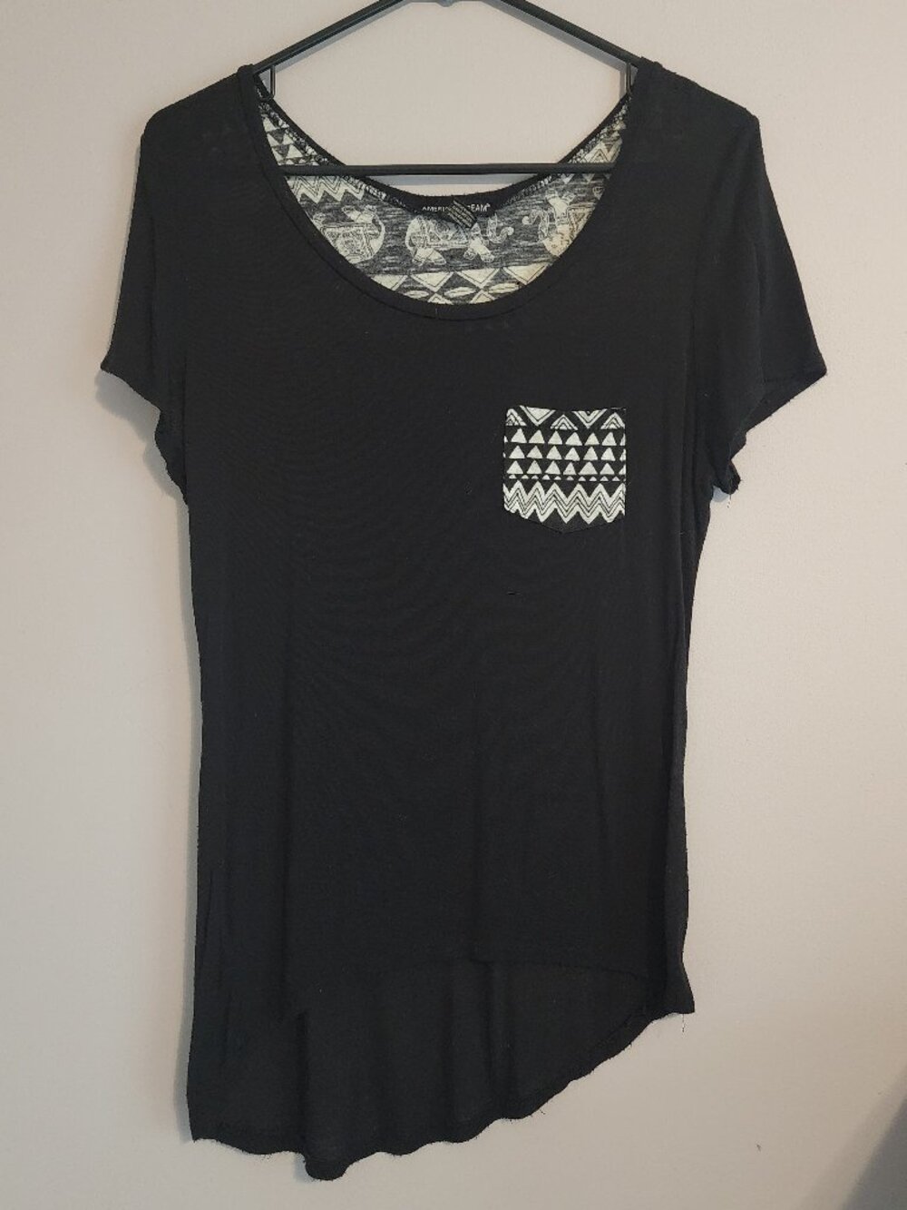 American Dream Black Scoop Neck Short Sleeve Lightweight Top - Size Large